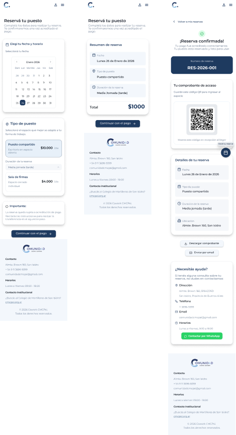 CMCPSI booking flow screens
